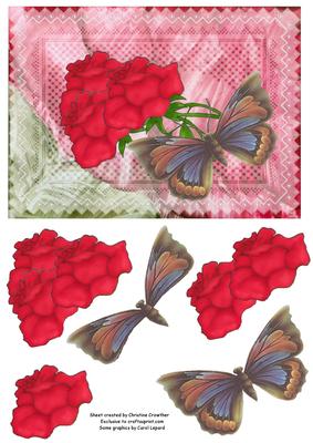 Red Roses with Butterfly on Parchment - Any Occasion Card