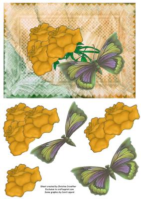 Golden Roses with Butterfly on Parchment - Any Occasion Card