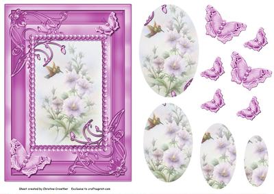 Humming Bird Flowers in Pink Flutter Frame Oval Pyramid