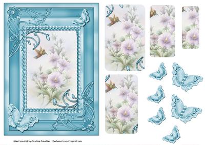 Humming Bird Flowers in Aqua Flutter Frame Pyramid