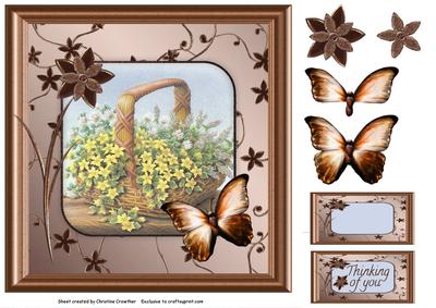 Thinking of You Basket of Flowers in Floral Frame
