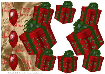 Christmas Baubles & Presents Over the Edge Holly Red Green