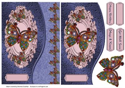Mosaic Butterfly Faux Envelope Card Birthday Get Well Hugs