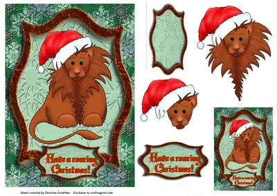 Roaring Christmas Lion with Gift Tag