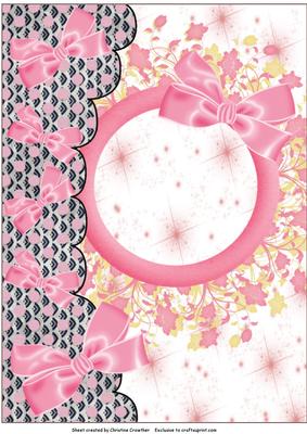 Pink Bows and Flowers with Dotty Edge Card Base