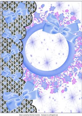 Blue Bows and Flowers with Dotty Edge Card Base