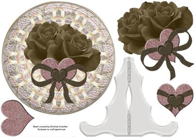 Vintage Sepia Roses Plate Card with Stand