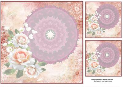 Peachy Roses on Crimson Doily Insert