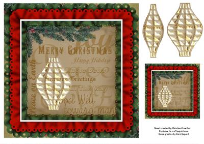Christmas Lantern with Holly and Greetings Plus Gift Tag