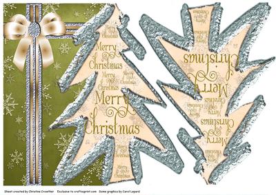 Silver Green Cream Over the Edge Xmas Tree on Snowflakes