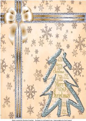 Silver and Cream Christmas Tree on Snowflakes Background