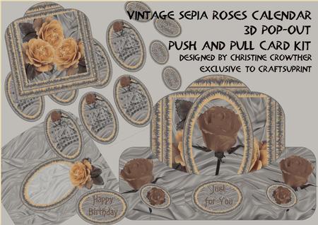 Vintage Sepia Roses Calendar Push and Pull Card Kit