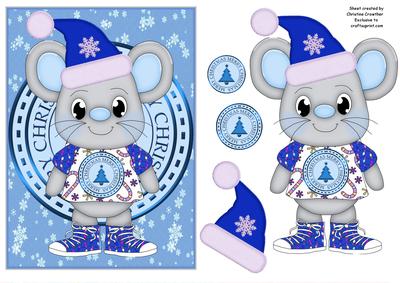 Merry Christmas Mouse - Blue