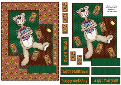 Dancing Birthday Bear with Gift on Rich Coloured Background