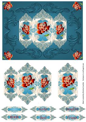 Art Deco Rose Panels for Best Mum Sister Daughter Friend