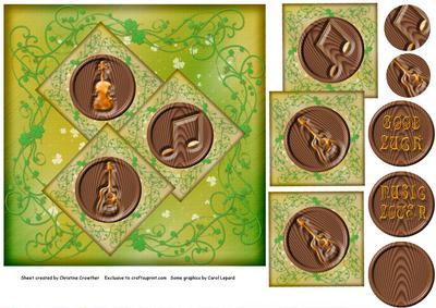Music Lover Good Luck Wooden Buttons on Shamrock Papers