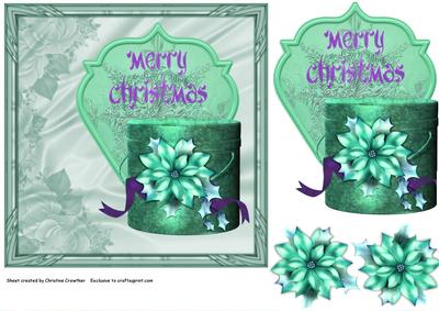Merry Christmas Poinsettia Box in Green