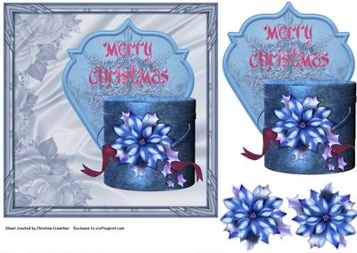 Merry Christmas Poinsettia Box in Blue