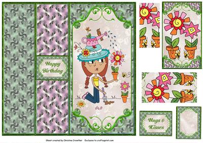 Gardening Girl Dl No Hole Foldback Card