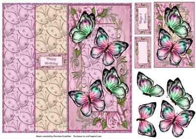Butterflies & Roses Dl No Hole Foldback Card - Pink