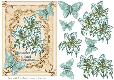Memories Last Forever -  Lilies & Butterflies Cream & Aqua