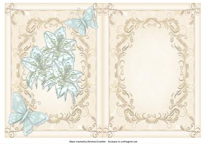 Memories Last Forever Insert Lilies & Butterflies Cream Aqua