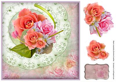 Rose Bouquet on Beaded Doily