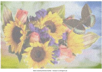 Sunflower Bouquet and Butterfly Textured Background