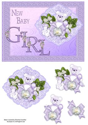 Lilac Teddy and Lace for New Baby Girl