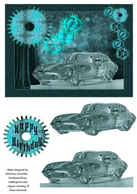 Glass E-type Jaguar with Steampunk Embellishment - Aqua