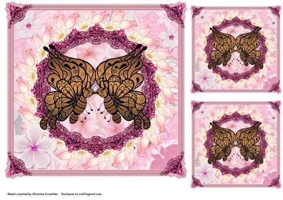 Butterfly Kisses Pink - Card Front with Toppers or Gift Tags