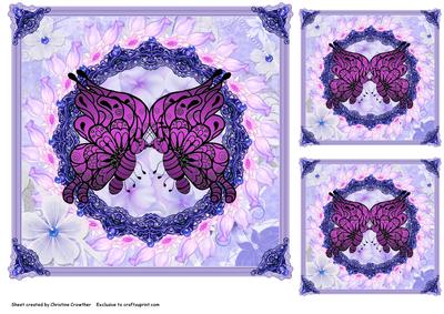 Butterfly Kisses Purple Card Front with Toppers or Gift Tags