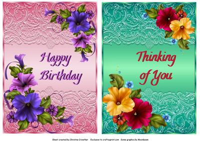 Petunias & French Lace Card Fronts Birthday Thinking of You