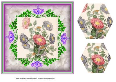 Vintage Floral Daisies with Hexagonal Pyramid
