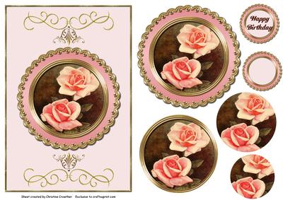Vintage Roses on Gold and Coral Background
