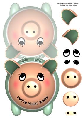 You're Piggin' Lovely Shaped Card with Decoupage