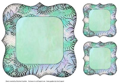 Floral Bracket Frame Background and Tags - Green and Aqua
