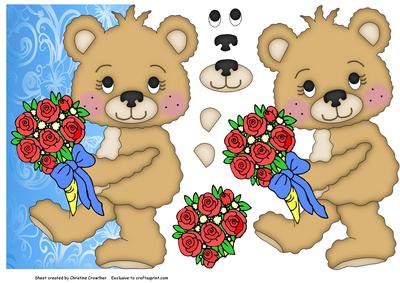 Teddy with Flowers Shaped Card
