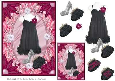 Little Frilly Black Dress Ensemble - Card and Gift Tag