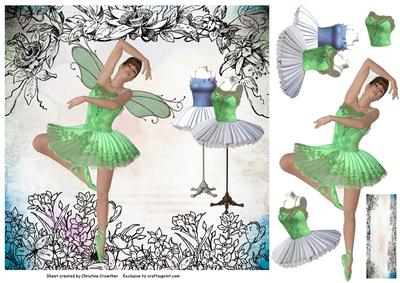 Fairy Ballerina on Floral Edged Vintage Background