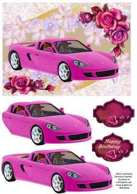Pink Sports Car with Roses