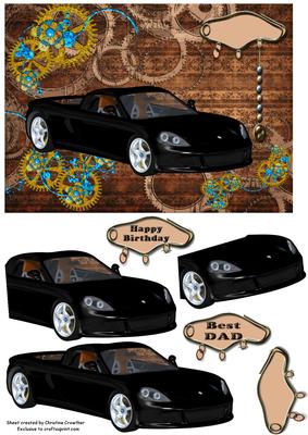 Steampunk Black Sports Car for Male Birthday Best Dad