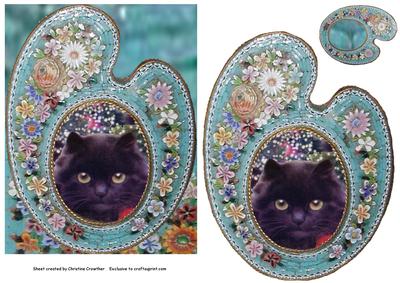 Pretty Black Cat in Floral Vintage Frame