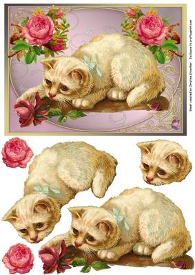 Sweet Vintage Cat with Roses