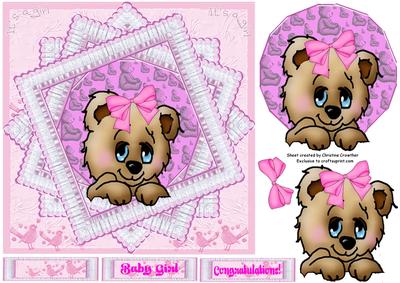 Baby Girl - Eight Point Star Framed Teddy