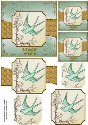 Birthday Tweets Gold Green - Torn Strip Square