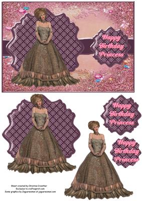 Happy Birthday Princess Ornate Mat Decoupage & Pyramid