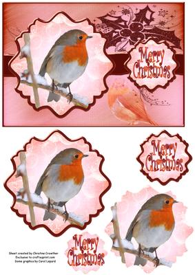 Merry Christmas Robin Ornate Mat Double Pyramid