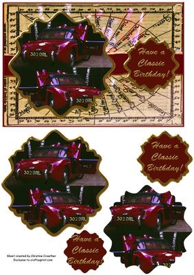 Classic Bday Austin Healey Sprite Ornate Mat Double Pyramid
