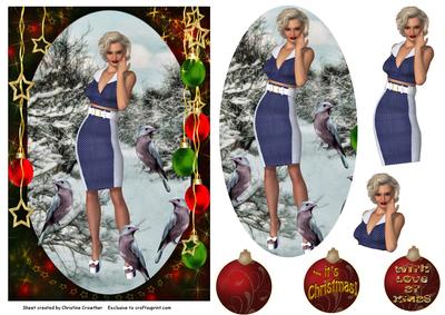 Norma Jean & Birds with Love at Xmas Panel & Decoupage Card